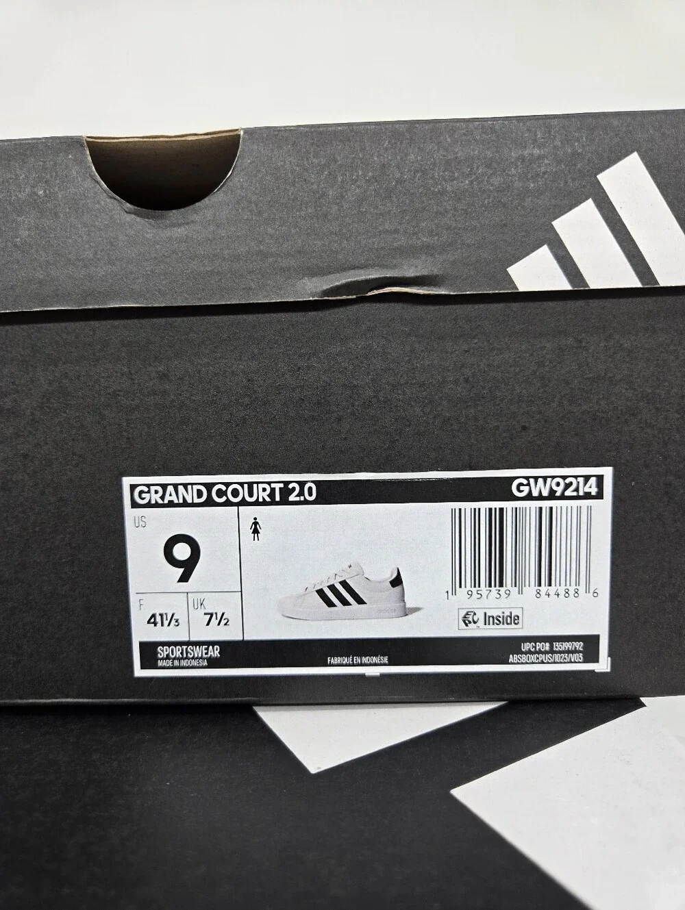 adidas Women's Grand Court 2.0 White Black Shoes Size 9